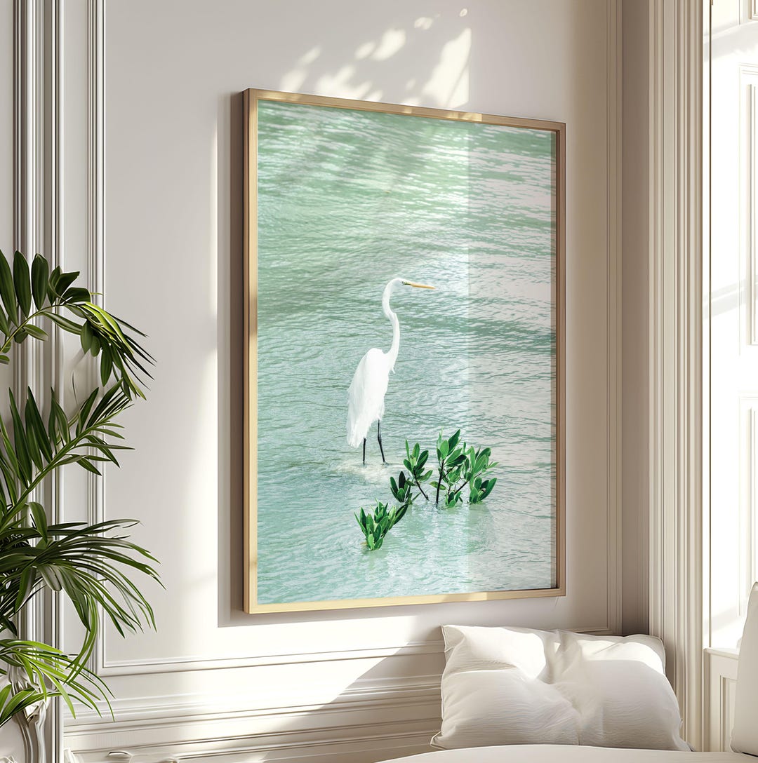 Bird Art, White Bird Decor Egret Print Coastal Wall Art Bird Gift ...