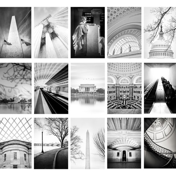 Washington DC Art, Set di stampe di 15 - Scegli i tuoi preferiti, Stampe architettoniche DC, Fotografia murale della Galleria DC - Senza cornice / / Molte dimensioni