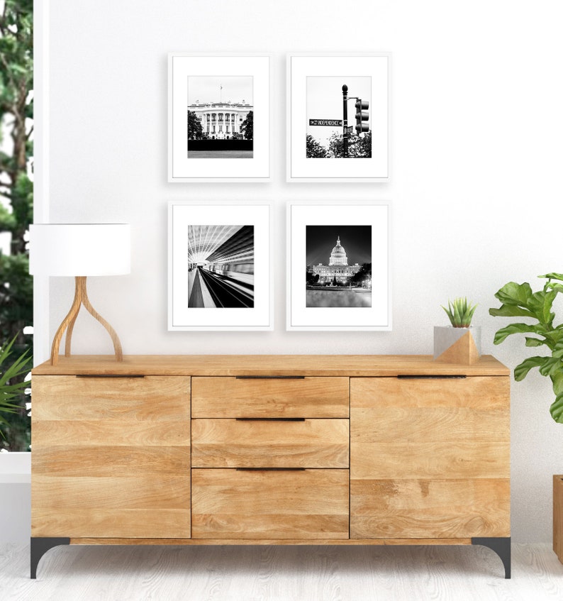 Architectural Wall Art featuring Capitol Building White House Metro Washington DC Print Set of 4 Black and White Photography