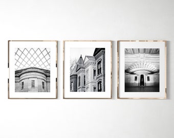 Washington DC Print Set of 3, Black and White Photography | featuring National Portrait Gallery, Georgetown Architecture and the DC Metro