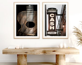 Nashville Wall Art, Print Set of 2 | Photography - Unframed | Vintage Music Decor, Guitar Print, Country Music Art, Cash Sign | Many Sizes