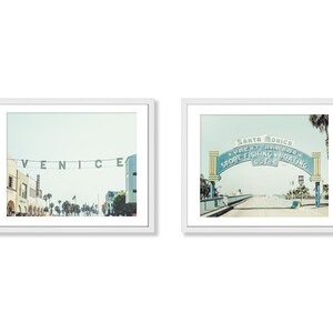 Los Angeles Print Set di 2 / Fotografia Senza cornice / Santa Monica Pier Art, Venice Beach Print, Vintage Sign Decor, Blue LA/ Scegli la tua taglia Color Set / Horiz