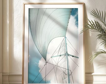 Segelboot Fotografie, Küsten Wandkunst, Abstrakt Boot Dekor, Nautik Druck, Ozean Kunst, Blau Weiß Kunst, Strand Dekor - ""Set Sail""