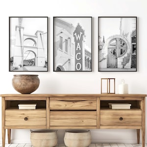 Waco Texas Photography - Unframed | Black and White Waco Wall Art, Texas Print Set of 3, Baylor Artwork, Downtown Waco Decor | Many Sizes