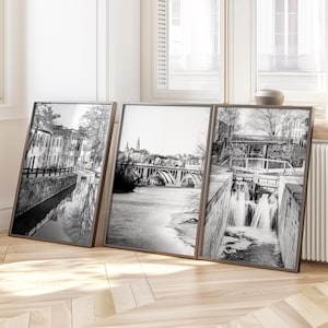 Washington DC Art, Georgetown Print Set of 3 | Black and White Photography - Unframed | Key Bridge, C&O Canal and Row Houses | Many Sizes