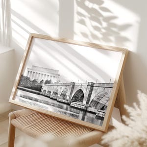 Washington DC Art | Black and White Photography - Unframed | DC Wall Decor,Lincoln Memorial,Arlington Memorial Bridge, DC Print | Many Sizes