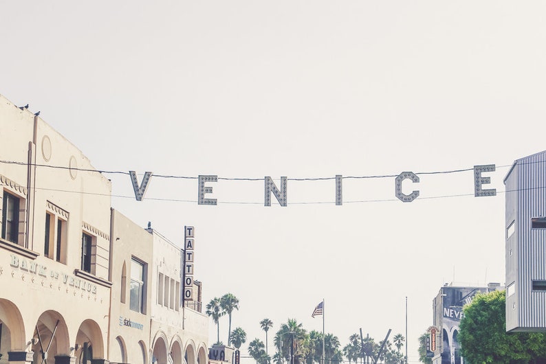Los Angeles Photography, Venice Beach Print, California Print, Venice Sign, Beach Art, Venice Beach Wall Decor, Soft Colors, Venice Beach Classic Color