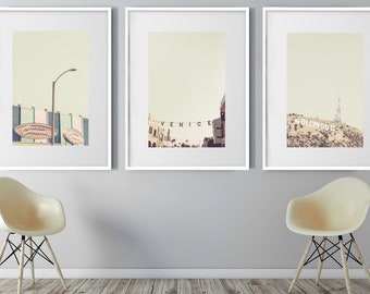 Los Angeles Photography, Print Set of 3, Pastel Travel Art, Minimalist LA, Beverly Hollywood Venice Signs, Vintage Art