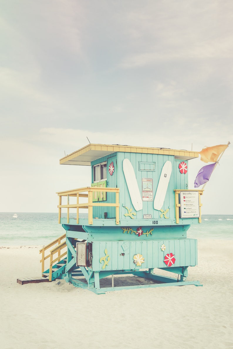 Miami Photography, Beach Art, Surf Decor, Lifeguard Stand, South Beach Print, Miami Beach Art,Pastel Print,Blue Wall Decor, Life's a Beach Color Print