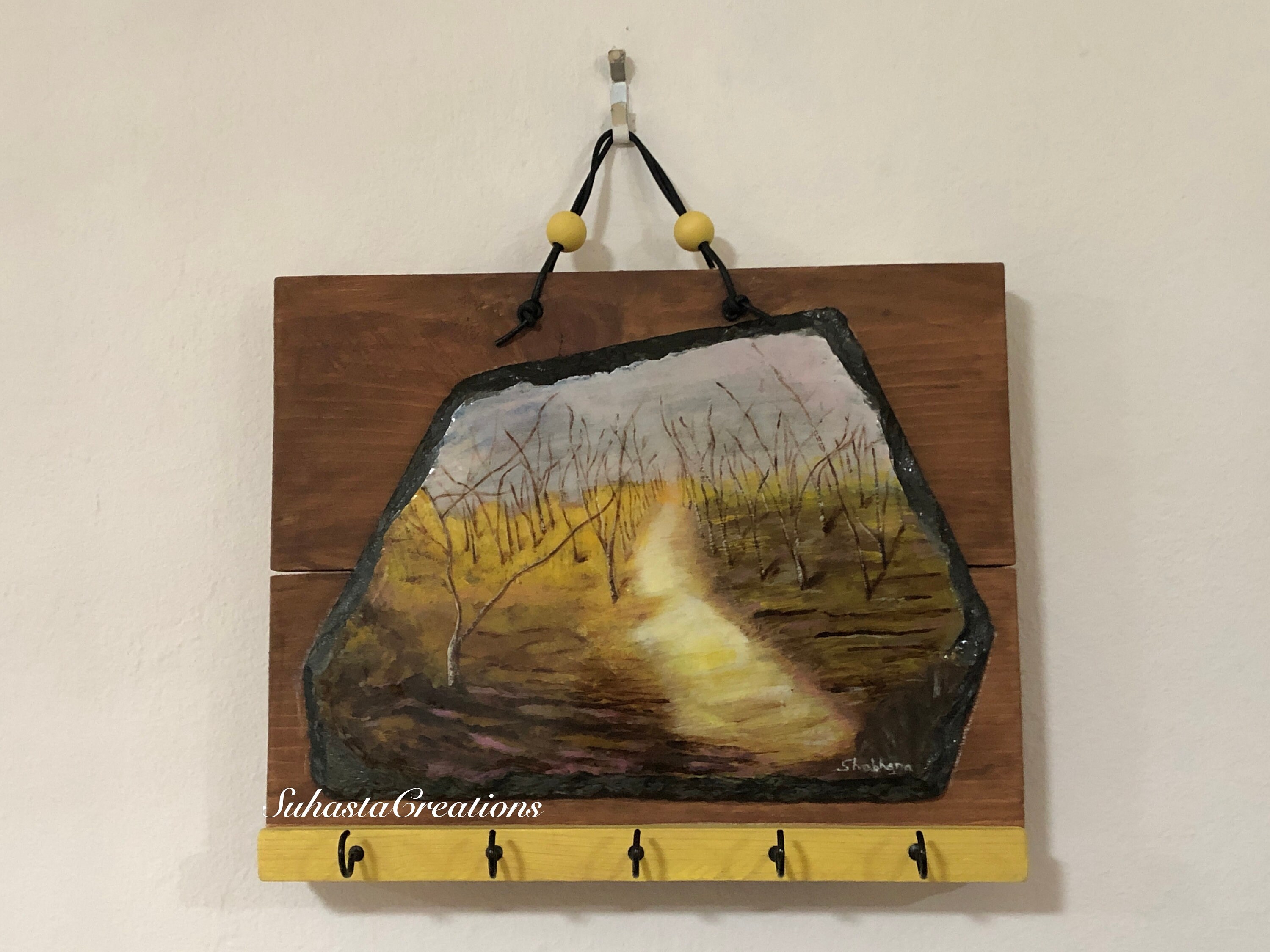 Painted Tile, Key Holder, Tile Painting, Enteryway Organizer, Wall