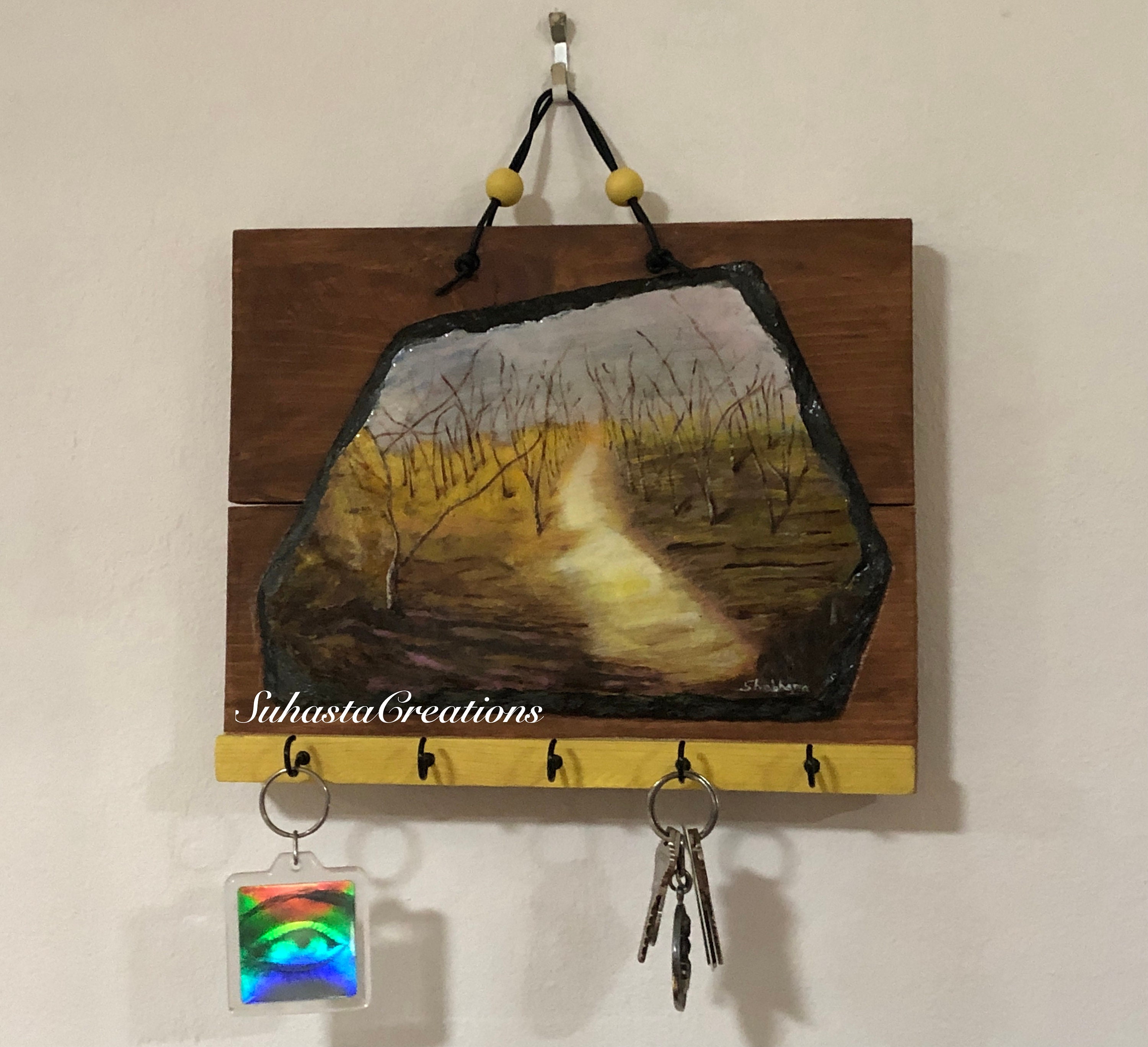 Painted Tile, Key Holder, Tile Painting, Enteryway Organizer, Wall