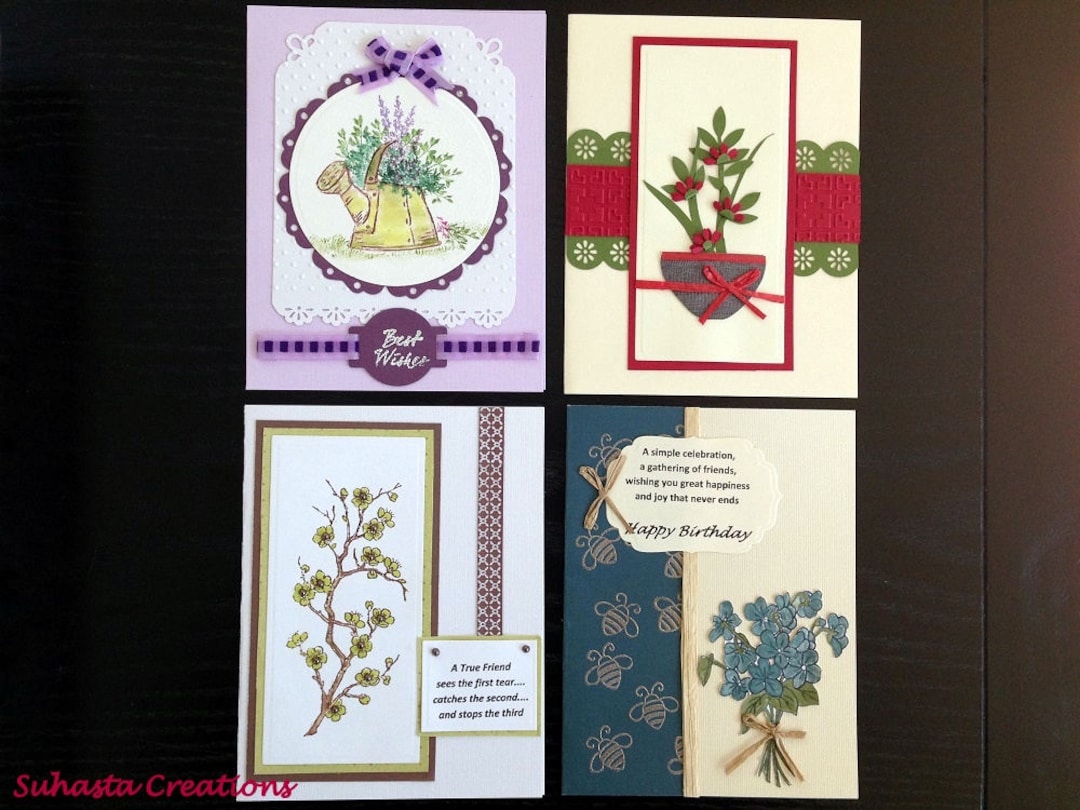 Handmade Floral Greeting Card Set: Papercrafted All Occasion Blank ...