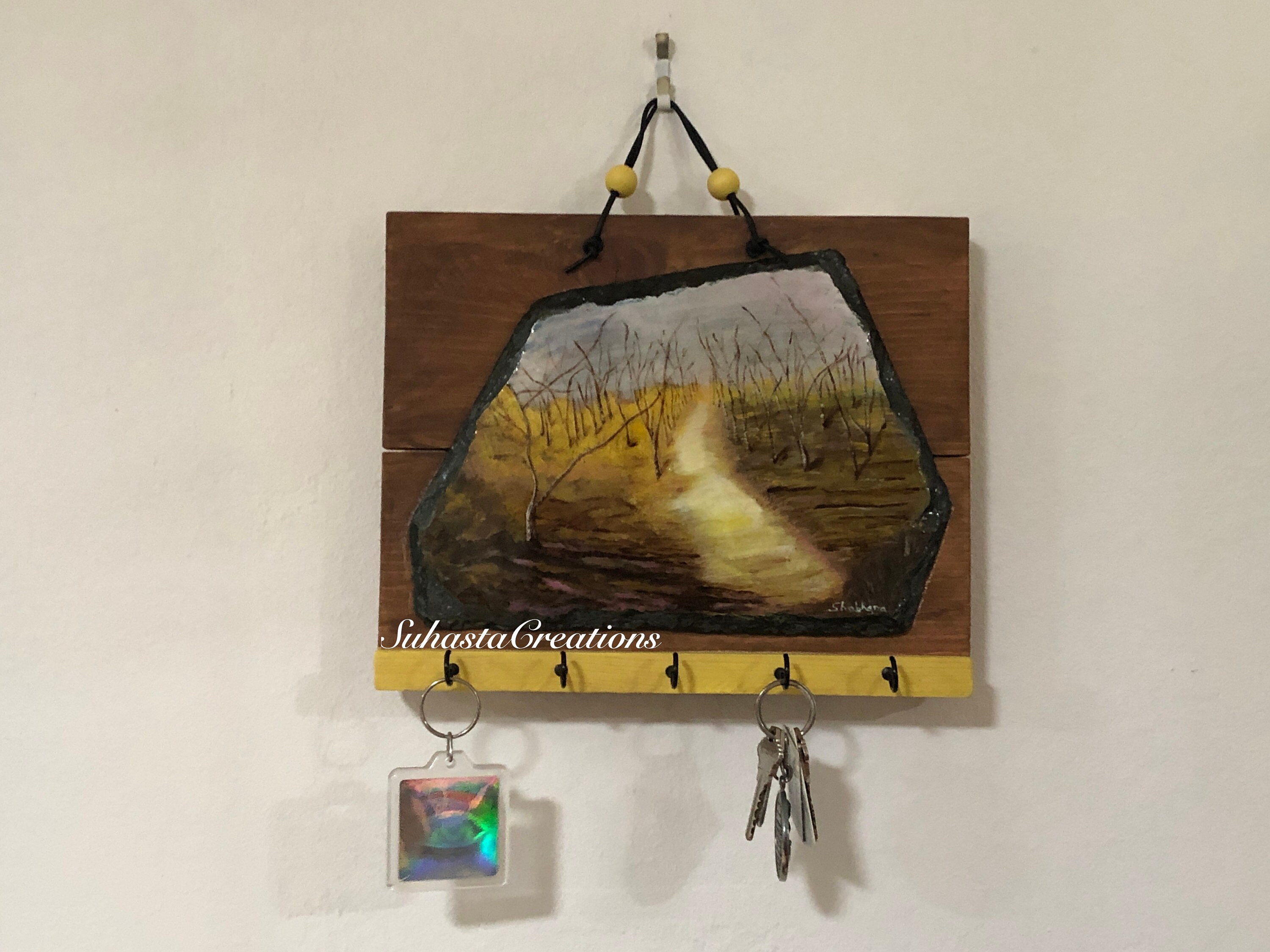 Painted Tile, Key Holder, Tile Painting, Enteryway Organizer, Wall