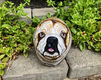Hand-Painted Rock Bulldog: Garden Stone Pet Art