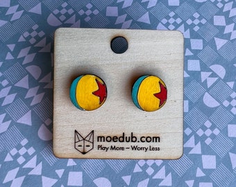 Toy Story Ball Earrings - handmade round wood stud earrings