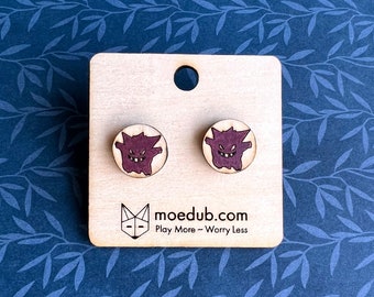 Gengar Wood Earrings - Laser cut Pokémon-inspired stud earrings