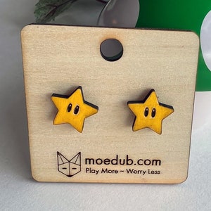 Mario Star Stud Earrings Hand-painted small wood earrings image 2