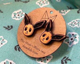 Eevee Wood Earrings - Laser cut Pokémon-inspired stud earrings