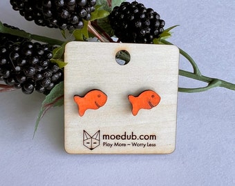 Goldfish Cracker Earrings - Hand-painted wood stud earrings