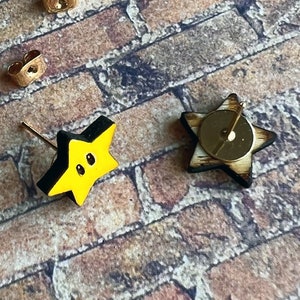 Mario Star Stud Earrings Hand-painted small wood earrings image 5