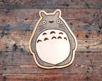 Totoro-Inspired Wooden Magnet - Handmade, Handpainted
