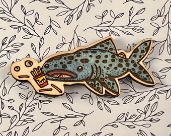 Whale Shark Magnet with FRIES - Wood Magnet,  Handmade, Handpainted