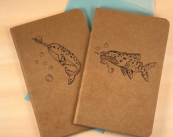 Whale Shark and Narwhal Grid Notebooks - 2 pack 3.5 by 5.5