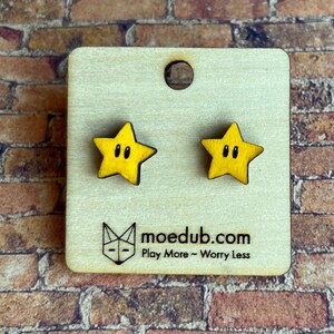 Mario Star Stud Earrings Hand-painted small wood earrings image 1