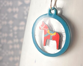 Dala Horse Wood and Resin Pendant Necklace