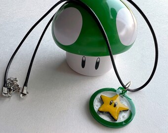 Mario Star Wood and Resin Pendant Necklace