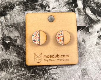 Rainbow Sprinkles Stud Earrings - Hand-painted confetti small round wood earrings