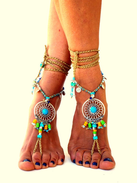 DIONA Barefoot Sandals, Beach Jewelry,  gemstones Hippie Sandals, Foot Jewelry,  festival accessories, yoga toe, anklet