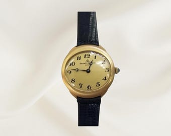 Vintage Baume & Mercier 18k Gold Watch • Arabic Dial, Leather Strap