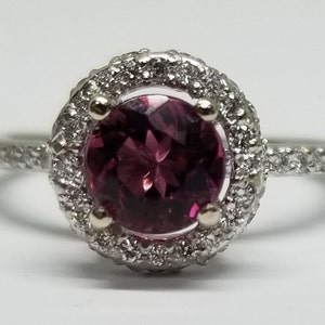 14 Karat White Gold Pink Tourmaline Diamond Halo Ring