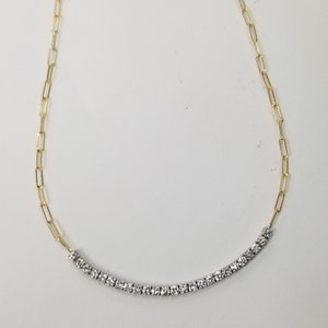 14k 2 tone diamond Tennis Necklace with &quot;Paper-chain&quot; diamond weighjt 1.50 carats