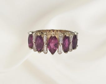 Vintage Inspired 14k Yellow Gold Marquise Ruby and Diamond Ring