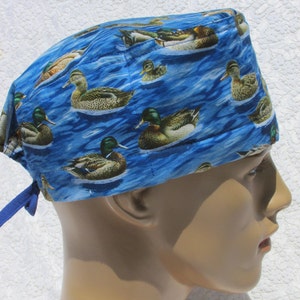 Mallard Duck Scrub Hat: Handmade Cotton Terry Cloth Sweatband