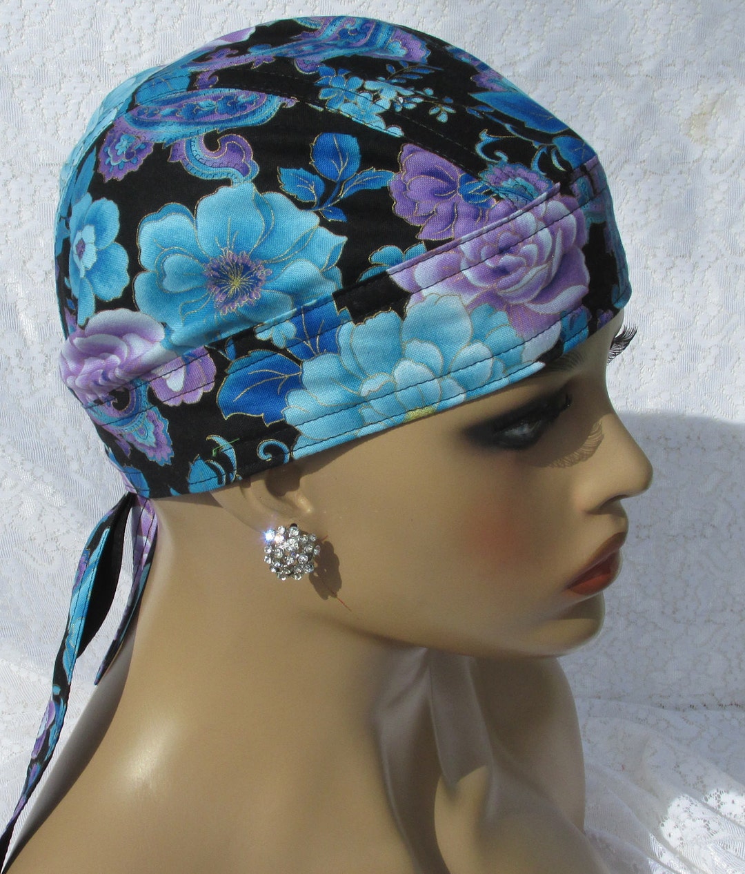 Women's Skull Cap, Doo Rag, Chemo Hat, Cancer Hat, Chef's Hat With a