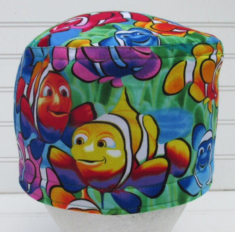 Nemo scrub hat cancer hat chef/'s hat with a built in terry cloth sweat band chemo hat Handmade.