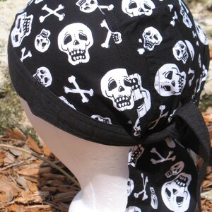 Black skull cap, chemo hair loss hat, chef hat.  Handmade in America