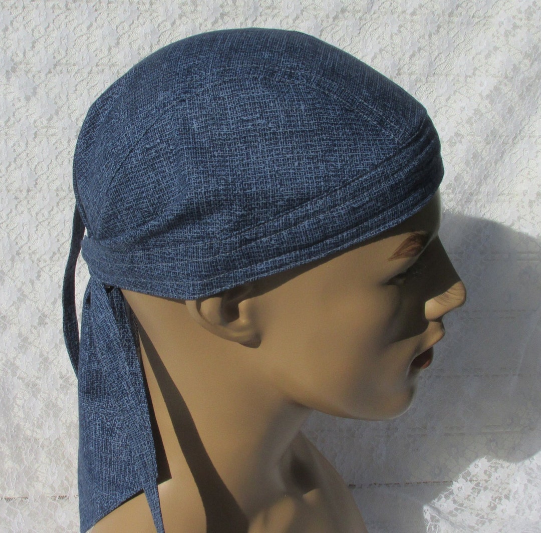 Blue Skull Cap, Doo Rag, Mens Skull Cap, Chemo Hat, Cancer Hat With a
