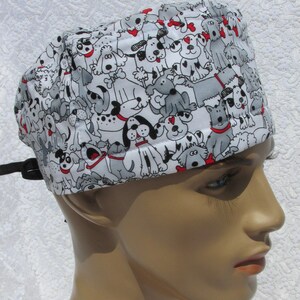 Dog scrub cap, chemo hat, cancer hat with a cotton terry cloth sweat band.  Hand made in the USA.