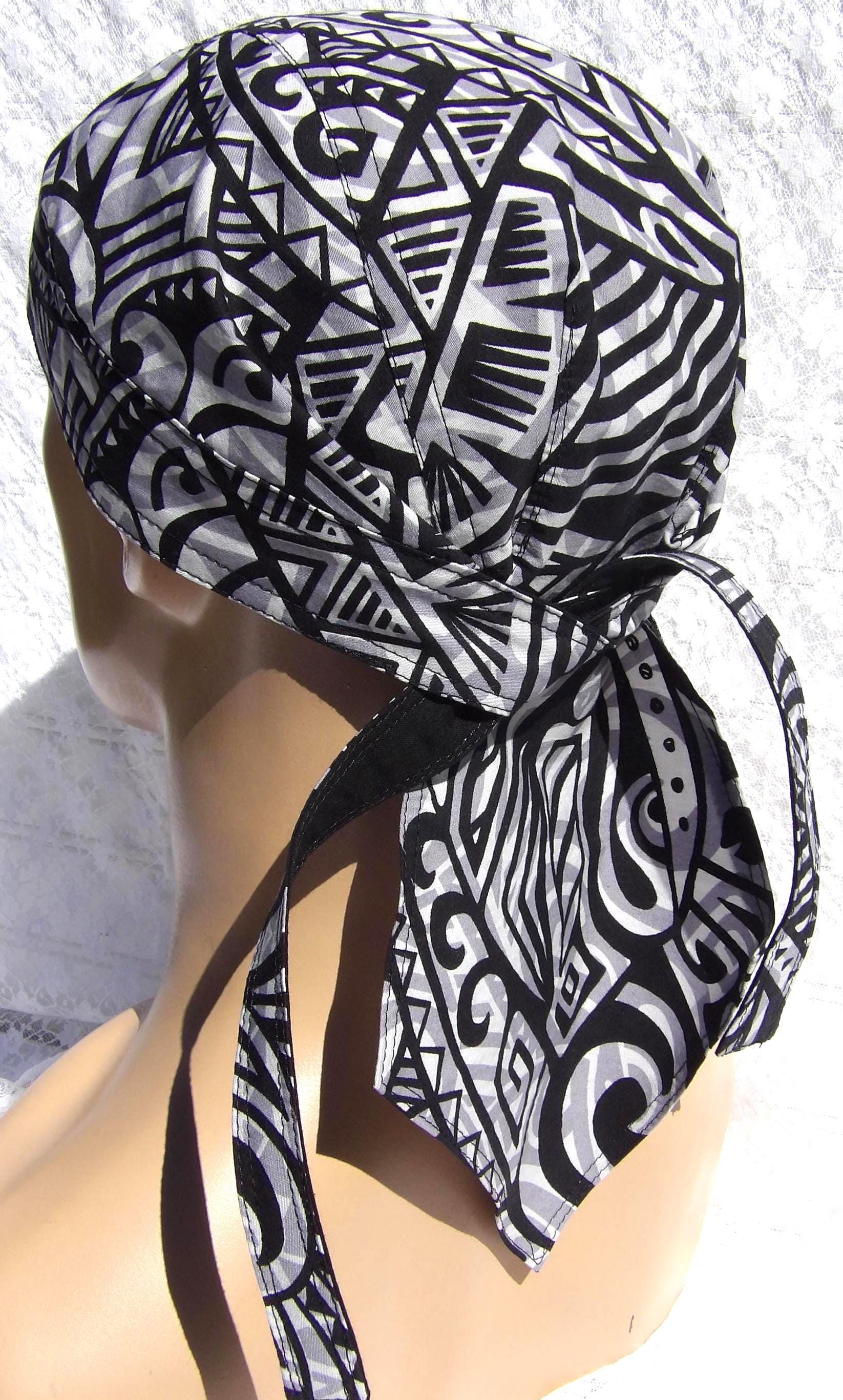 Handmade Polynesian Tribal Skull Cap Cancer Hair Loss Bandana Hat