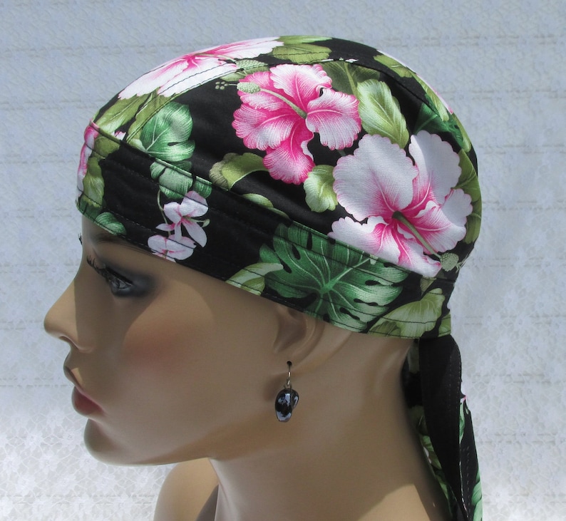 chef/'s hat with a cotton terry cloth sweat band Handmade in the USA. chemo hat scrub hat doo rag Hawaiian skull cap