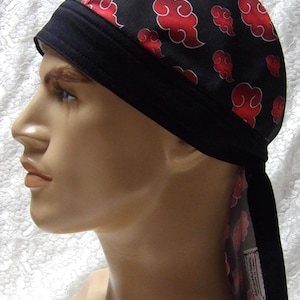 Japanese anime red cloud skullcap cancer hair loss bandana hat with sweatband handmade.