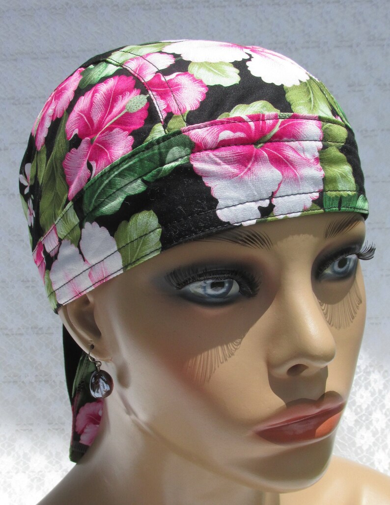 chef/'s hat with a cotton terry cloth sweat band Handmade in the USA. chemo hat scrub hat doo rag Hawaiian skull cap