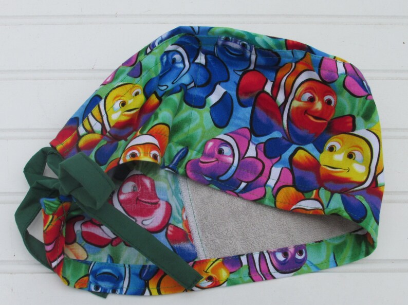 Nemo scrub hat cancer hat chef/'s hat with a built in terry cloth sweat band chemo hat Handmade.