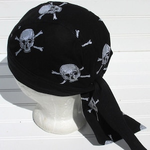 Handmade skull cap chemo hair loss bandana hat with sweatband.