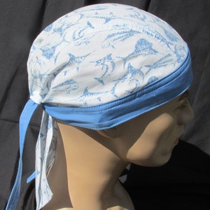 Swordfish Fishing Hat: Upcycled Cotton Doo Rag with Terry Sweatband
