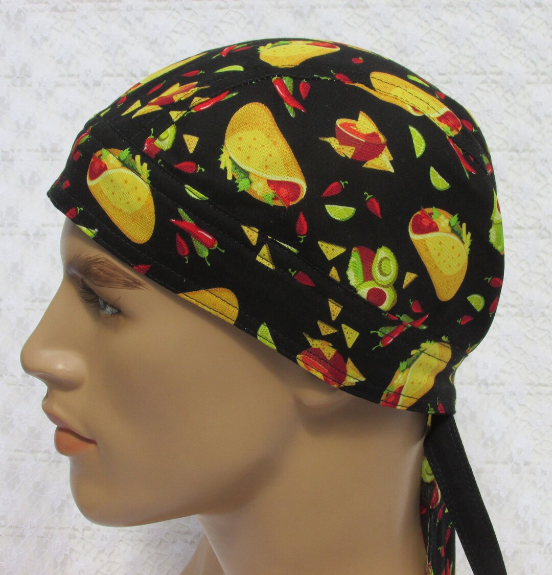 Taco Skull Cap, Doo Rag, Chemo Hat, Chef Hat With a Cotton Terry Cloth ...